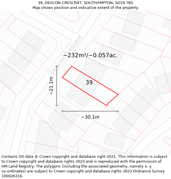 39, DEACON CRESCENT, SOUTHAMPTON, SO19 7BS: Plot and title map