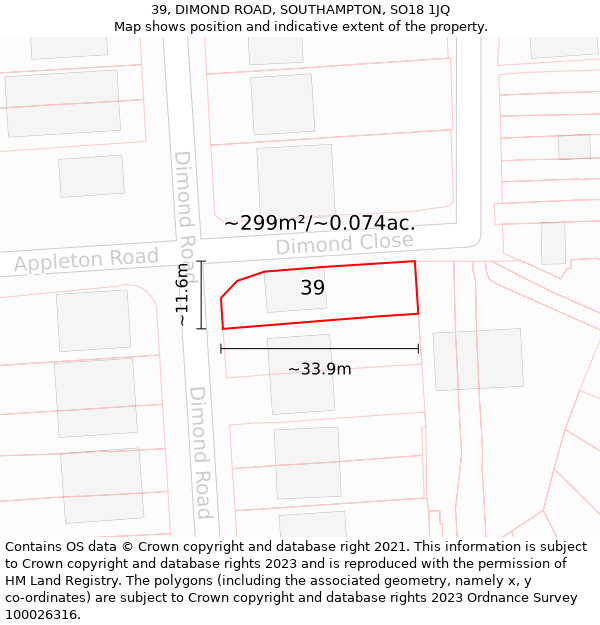 39, DIMOND ROAD, SOUTHAMPTON, SO18 1JQ: Plot and title map