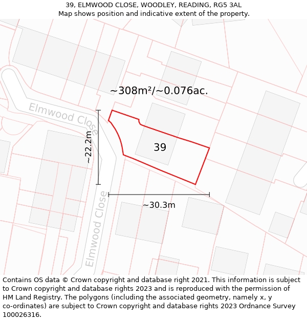 39, ELMWOOD CLOSE, WOODLEY, READING, RG5 3AL: Plot and title map