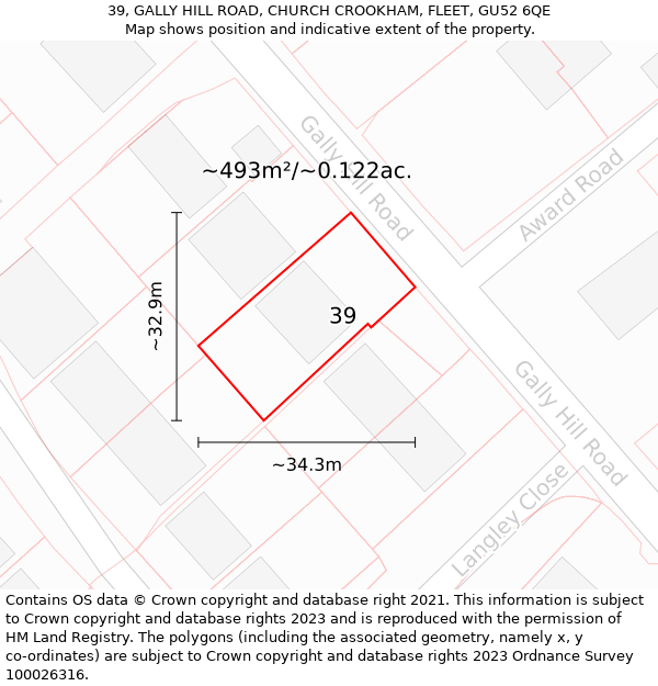 39, GALLY HILL ROAD, CHURCH CROOKHAM, FLEET, GU52 6QE: Plot and title map