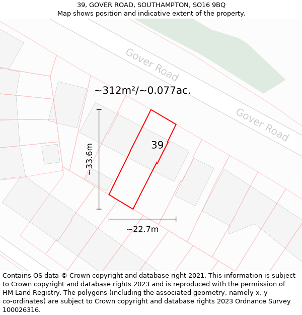39, GOVER ROAD, SOUTHAMPTON, SO16 9BQ: Plot and title map