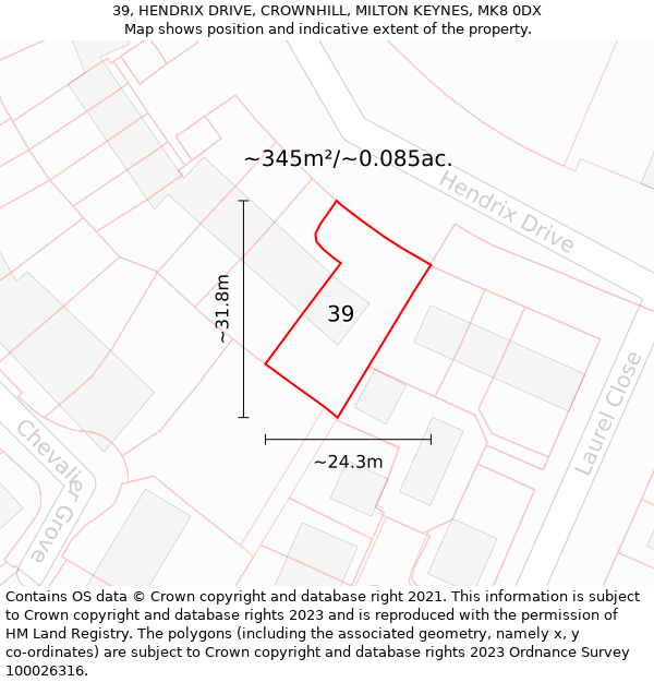 39, HENDRIX DRIVE, CROWNHILL, MILTON KEYNES, MK8 0DX: Plot and title map