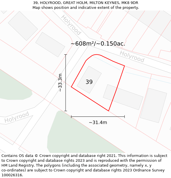 39, HOLYROOD, GREAT HOLM, MILTON KEYNES, MK8 9DR: Plot and title map