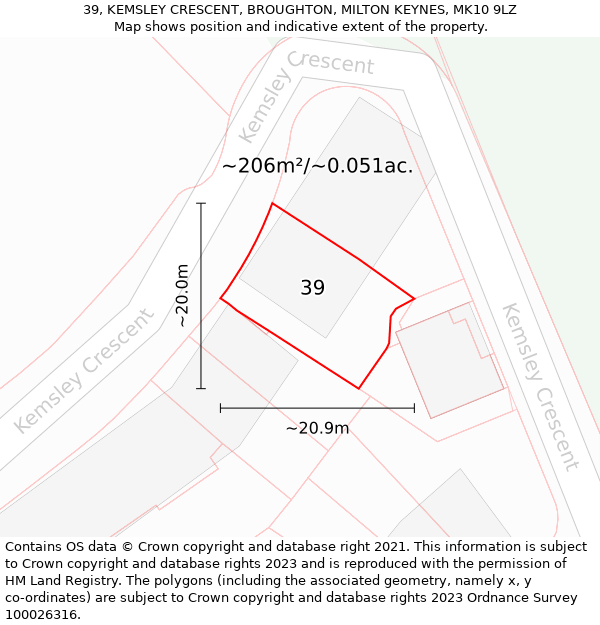 39, KEMSLEY CRESCENT, BROUGHTON, MILTON KEYNES, MK10 9LZ: Plot and title map