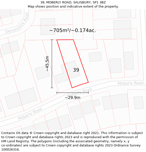 39, MOBERLY ROAD, SALISBURY, SP1 3BZ: Plot and title map