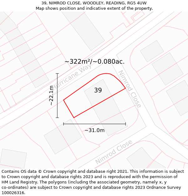 39, NIMROD CLOSE, WOODLEY, READING, RG5 4UW: Plot and title map