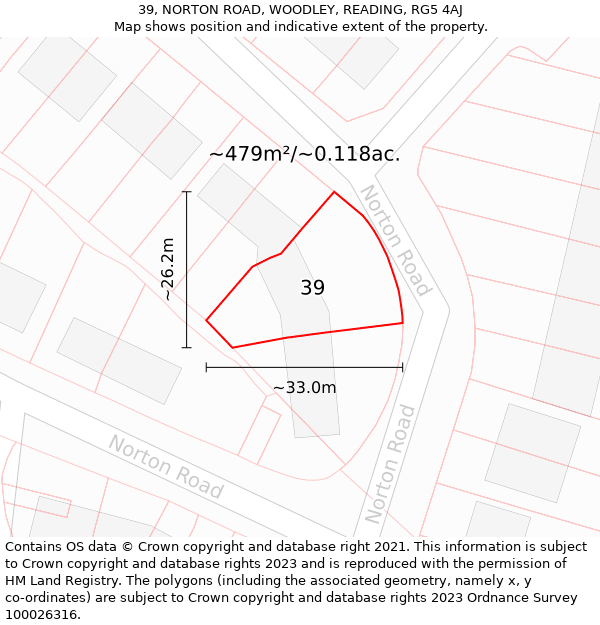 39, NORTON ROAD, WOODLEY, READING, RG5 4AJ: Plot and title map