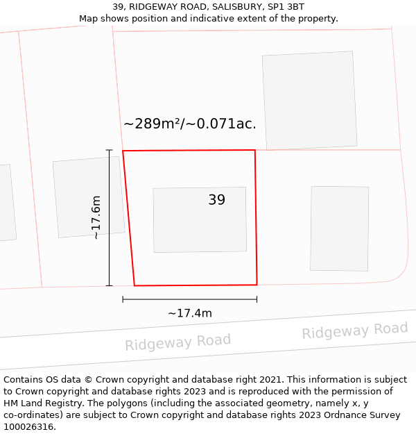 39, RIDGEWAY ROAD, SALISBURY, SP1 3BT: Plot and title map