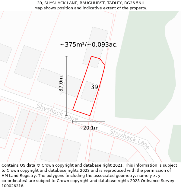 39, SHYSHACK LANE, BAUGHURST, TADLEY, RG26 5NH: Plot and title map