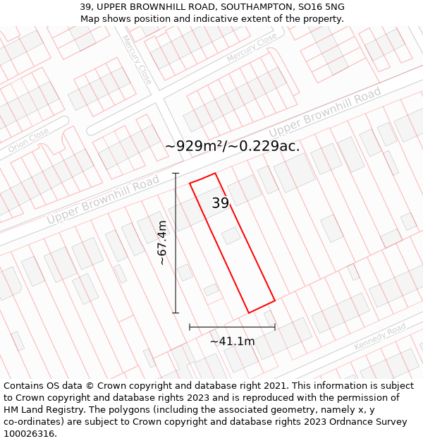 39, UPPER BROWNHILL ROAD, SOUTHAMPTON, SO16 5NG: Plot and title map