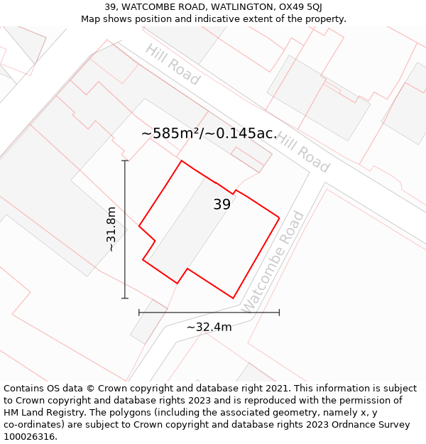 39, WATCOMBE ROAD, WATLINGTON, OX49 5QJ: Plot and title map