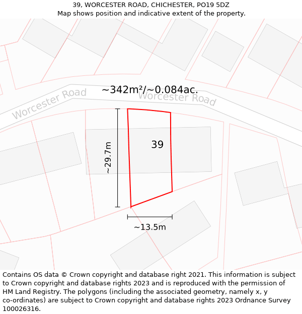 39, WORCESTER ROAD, CHICHESTER, PO19 5DZ: Plot and title map