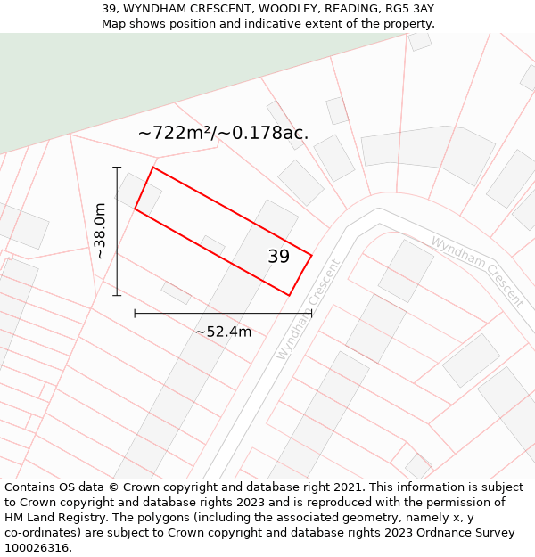 39, WYNDHAM CRESCENT, WOODLEY, READING, RG5 3AY: Plot and title map