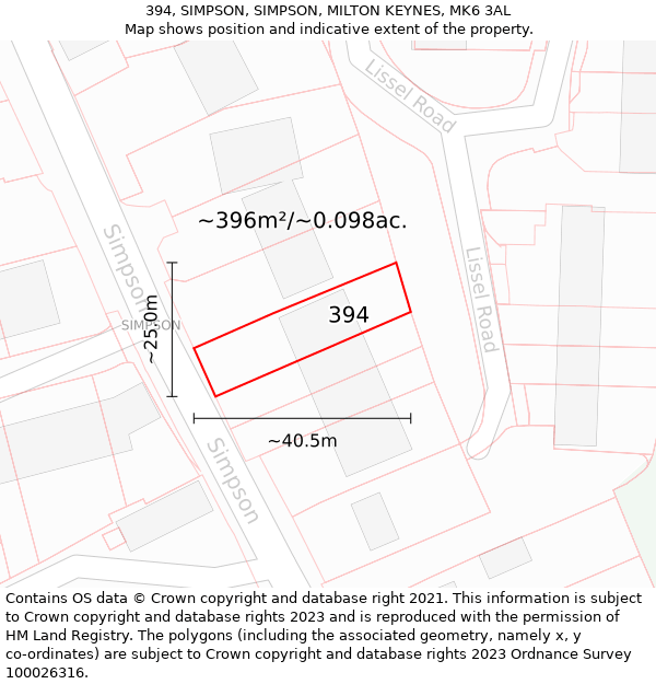 394, SIMPSON, SIMPSON, MILTON KEYNES, MK6 3AL: Plot and title map