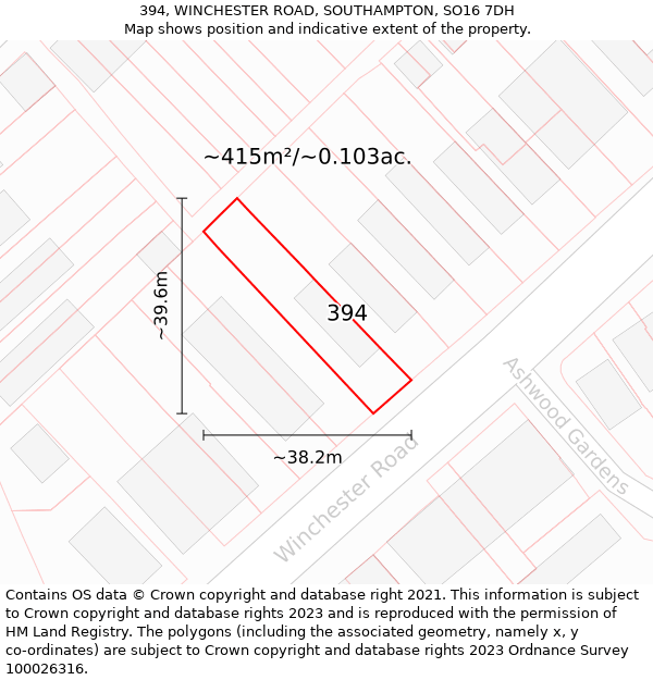 394, WINCHESTER ROAD, SOUTHAMPTON, SO16 7DH: Plot and title map