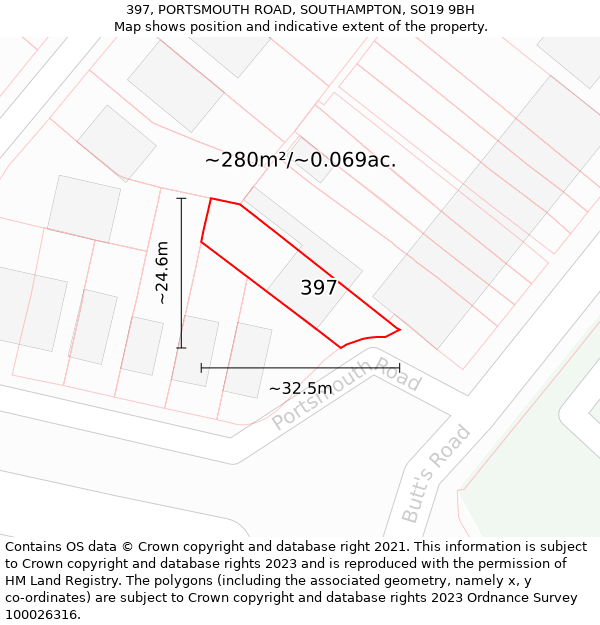 397, PORTSMOUTH ROAD, SOUTHAMPTON, SO19 9BH: Plot and title map