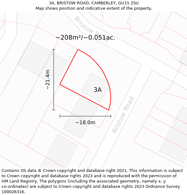 3A, BRISTOW ROAD, CAMBERLEY, GU15 2SU: Plot and title map