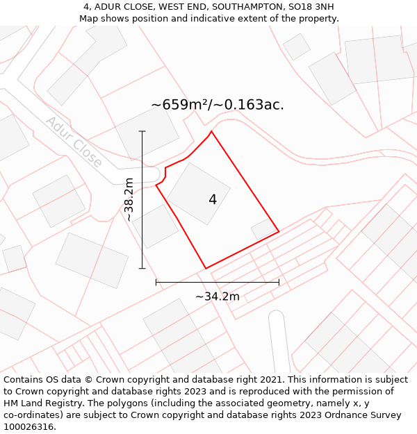 4, ADUR CLOSE, WEST END, SOUTHAMPTON, SO18 3NH: Plot and title map