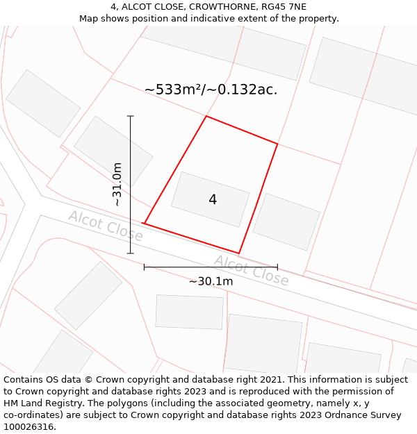 4, ALCOT CLOSE, CROWTHORNE, RG45 7NE: Plot and title map