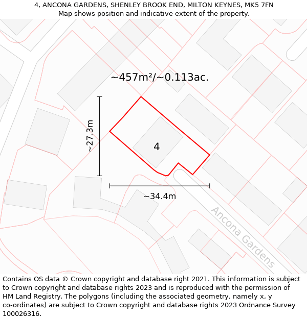 4, ANCONA GARDENS, SHENLEY BROOK END, MILTON KEYNES, MK5 7FN: Plot and title map