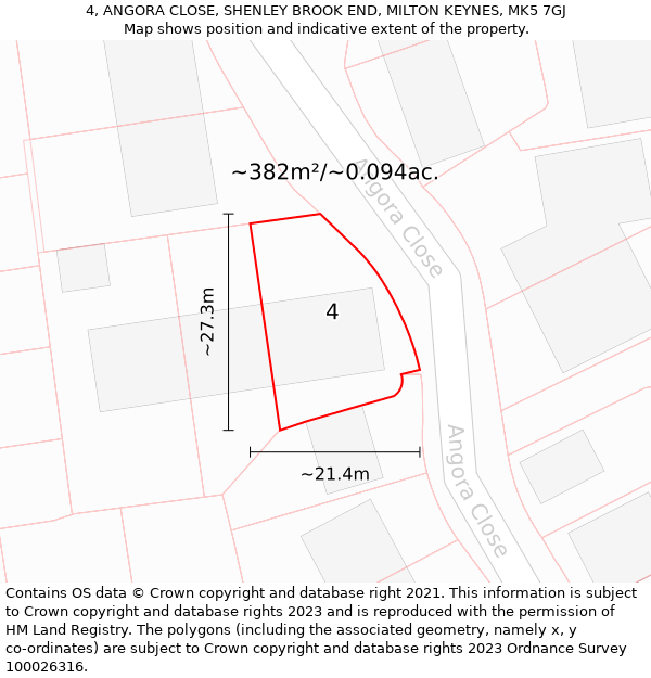 4, ANGORA CLOSE, SHENLEY BROOK END, MILTON KEYNES, MK5 7GJ: Plot and title map