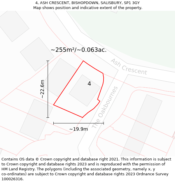 4, ASH CRESCENT, BISHOPDOWN, SALISBURY, SP1 3GY: Plot and title map