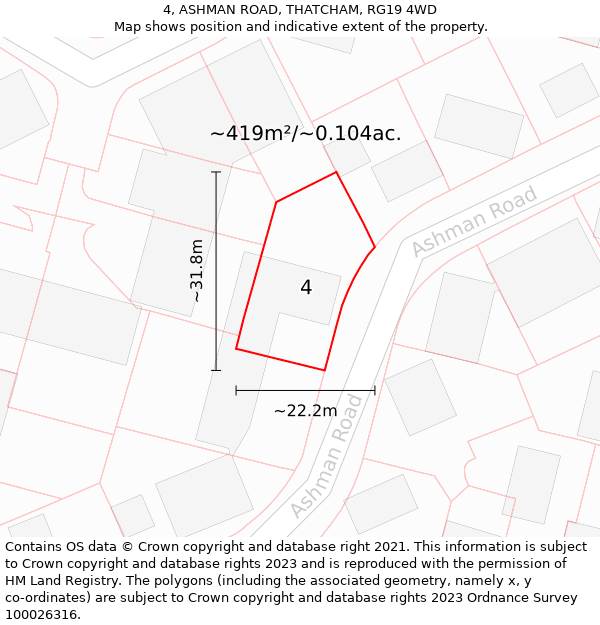 4, ASHMAN ROAD, THATCHAM, RG19 4WD: Plot and title map