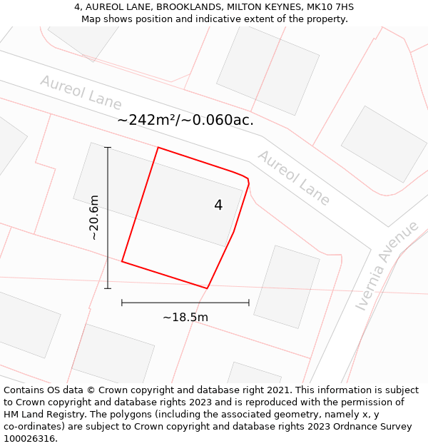 4, AUREOL LANE, BROOKLANDS, MILTON KEYNES, MK10 7HS: Plot and title map