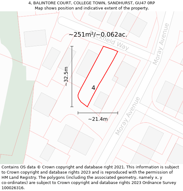 4, BALINTORE COURT, COLLEGE TOWN, SANDHURST, GU47 0RP: Plot and title map