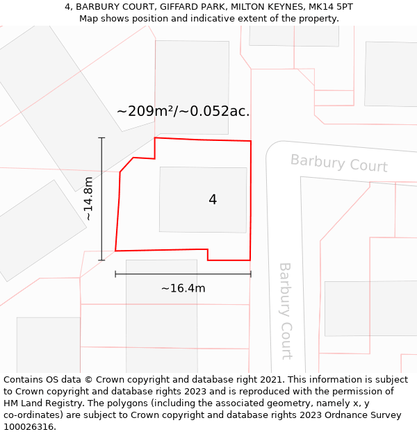 4, BARBURY COURT, GIFFARD PARK, MILTON KEYNES, MK14 5PT: Plot and title map