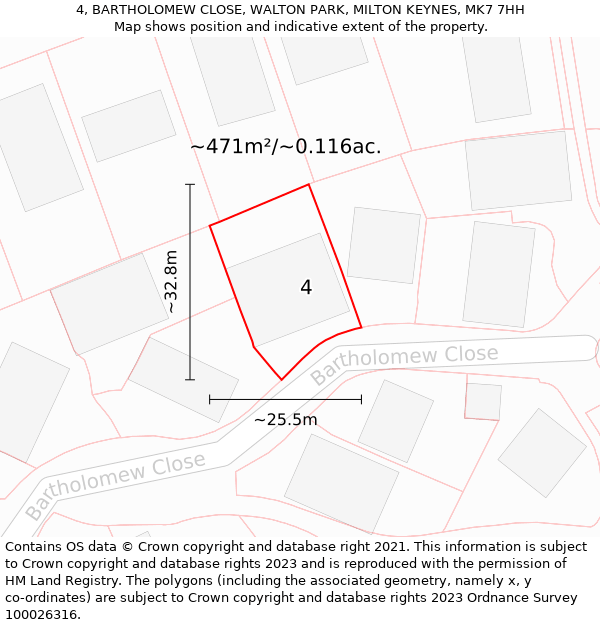 4, BARTHOLOMEW CLOSE, WALTON PARK, MILTON KEYNES, MK7 7HH: Plot and title map