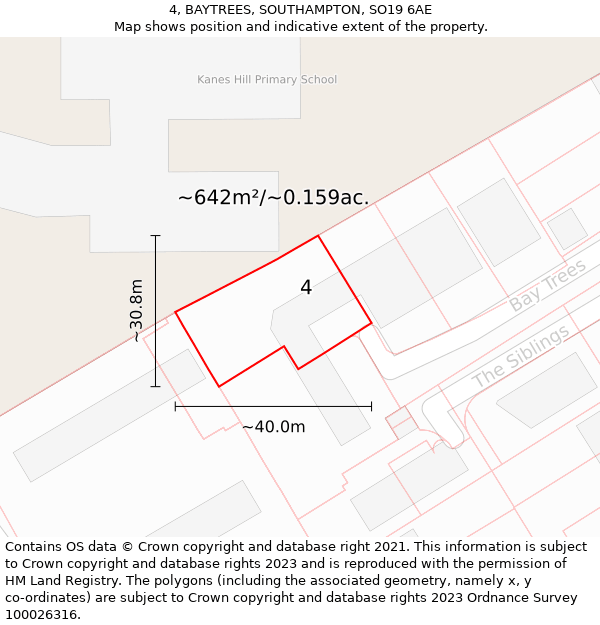 4, BAYTREES, SOUTHAMPTON, SO19 6AE: Plot and title map