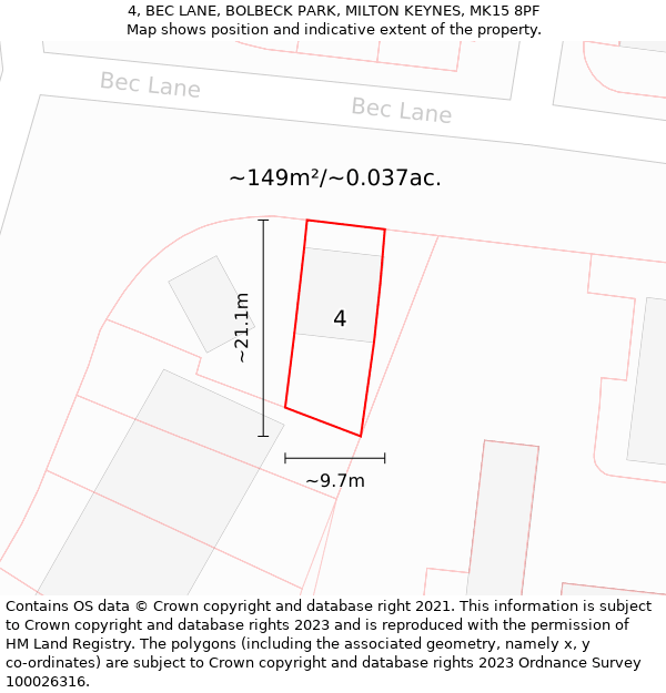 4, BEC LANE, BOLBECK PARK, MILTON KEYNES, MK15 8PF: Plot and title map