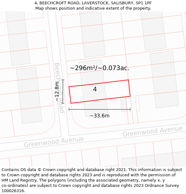 4, BEECHCROFT ROAD, LAVERSTOCK, SALISBURY, SP1 1PF: Plot and title map