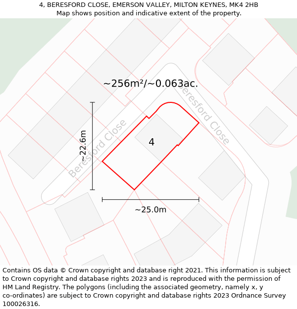 4, BERESFORD CLOSE, EMERSON VALLEY, MILTON KEYNES, MK4 2HB: Plot and title map