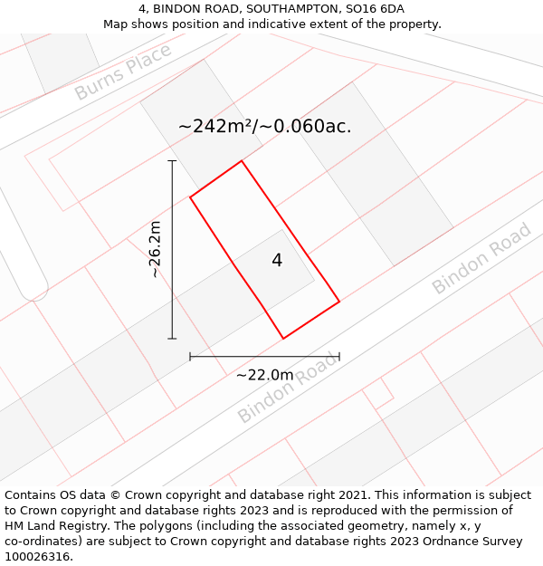 4, BINDON ROAD, SOUTHAMPTON, SO16 6DA: Plot and title map