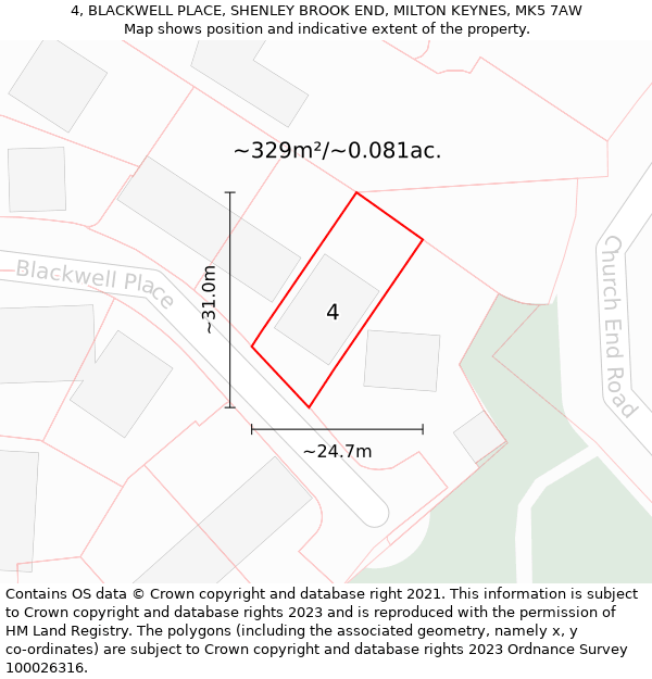 4, BLACKWELL PLACE, SHENLEY BROOK END, MILTON KEYNES, MK5 7AW: Plot and title map