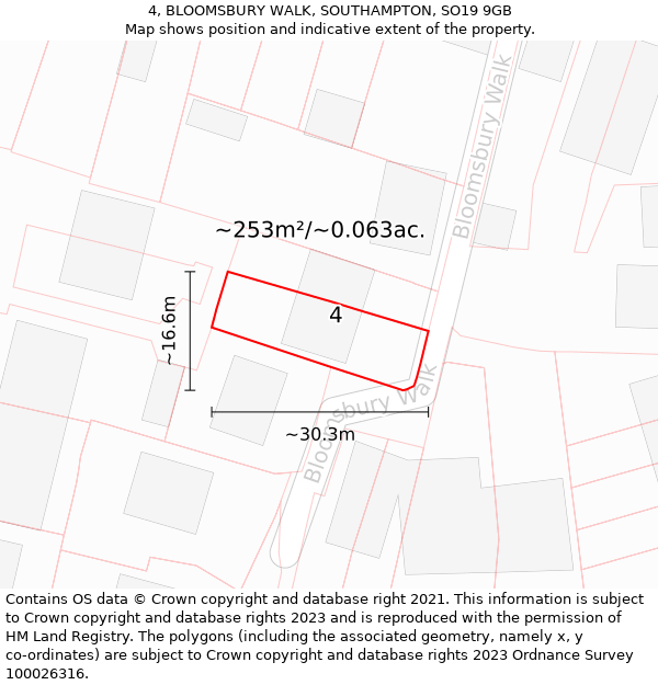 4, BLOOMSBURY WALK, SOUTHAMPTON, SO19 9GB: Plot and title map