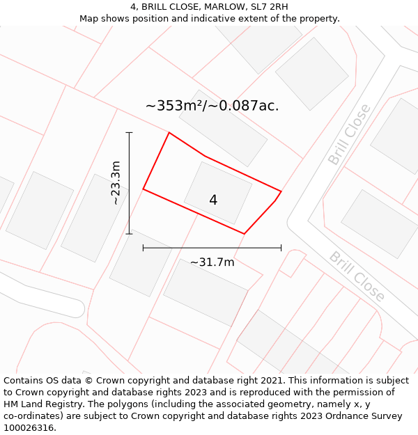 4, BRILL CLOSE, MARLOW, SL7 2RH: Plot and title map