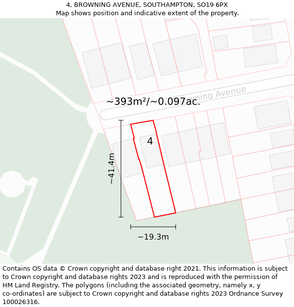 4, BROWNING AVENUE, SOUTHAMPTON, SO19 6PX: Plot and title map