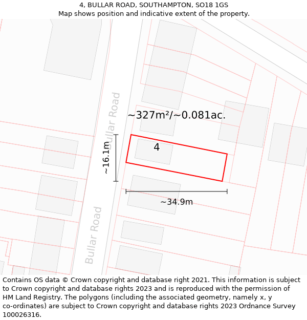 4, BULLAR ROAD, SOUTHAMPTON, SO18 1GS: Plot and title map