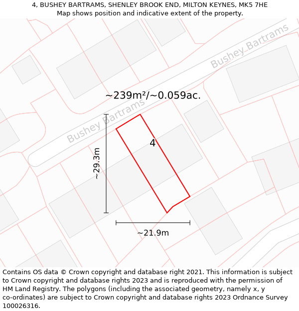 4, BUSHEY BARTRAMS, SHENLEY BROOK END, MILTON KEYNES, MK5 7HE: Plot and title map