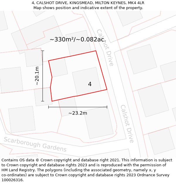 4, CALSHOT DRIVE, KINGSMEAD, MILTON KEYNES, MK4 4LR: Plot and title map