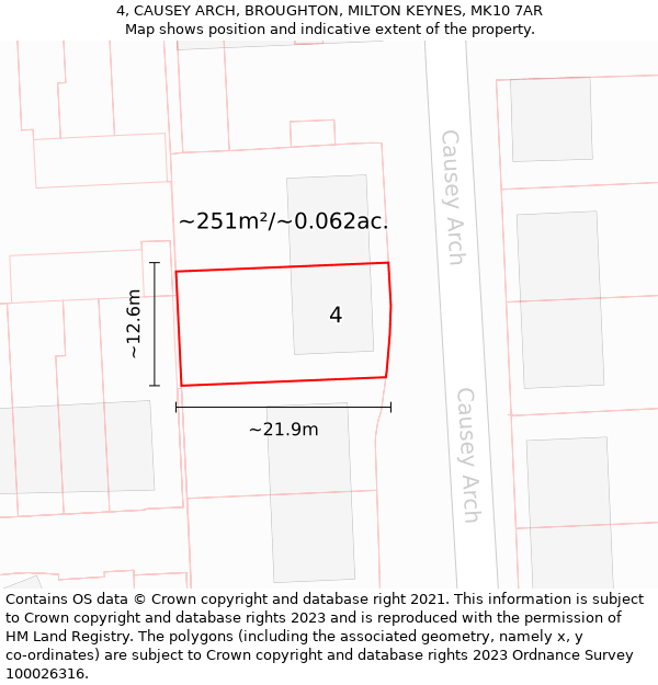 4, CAUSEY ARCH, BROUGHTON, MILTON KEYNES, MK10 7AR: Plot and title map