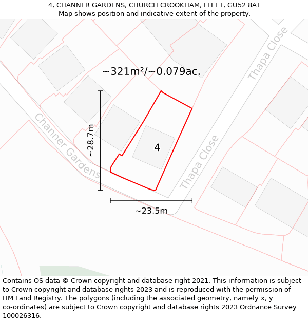 4, CHANNER GARDENS, CHURCH CROOKHAM, FLEET, GU52 8AT: Plot and title map