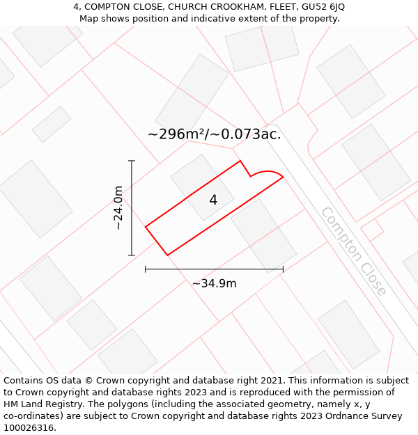 4, COMPTON CLOSE, CHURCH CROOKHAM, FLEET, GU52 6JQ: Plot and title map