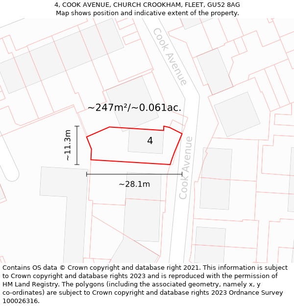 4, COOK AVENUE, CHURCH CROOKHAM, FLEET, GU52 8AG: Plot and title map