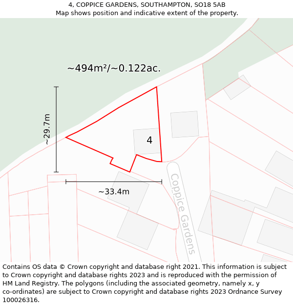 4, COPPICE GARDENS, SOUTHAMPTON, SO18 5AB: Plot and title map