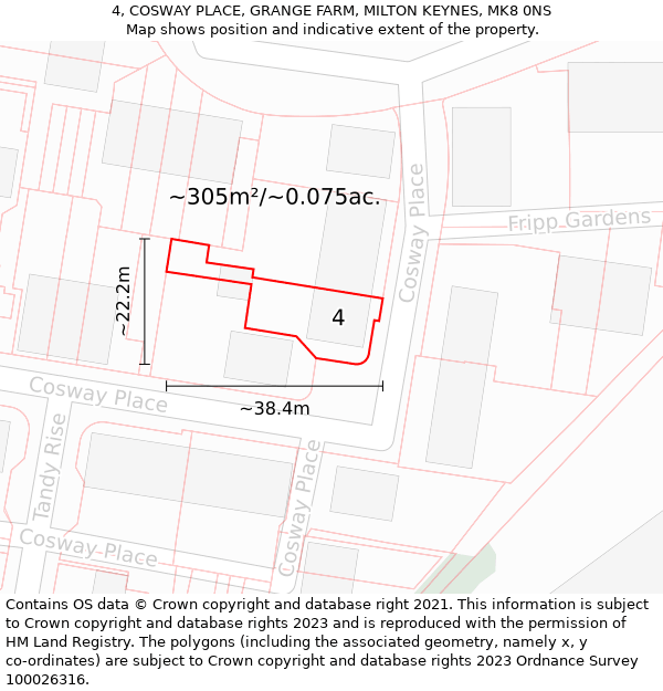 4, COSWAY PLACE, GRANGE FARM, MILTON KEYNES, MK8 0NS: Plot and title map