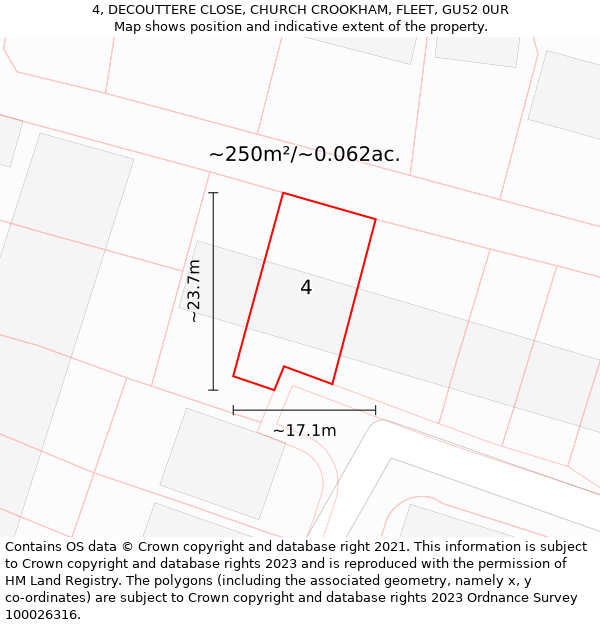 4, DECOUTTERE CLOSE, CHURCH CROOKHAM, FLEET, GU52 0UR: Plot and title map